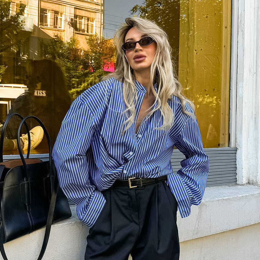 White Striped Loose Cardigan Shirt