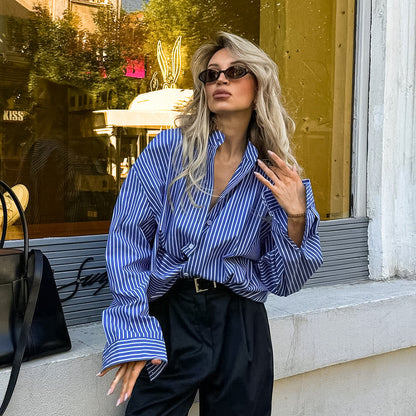 White Striped Loose Cardigan Shirt